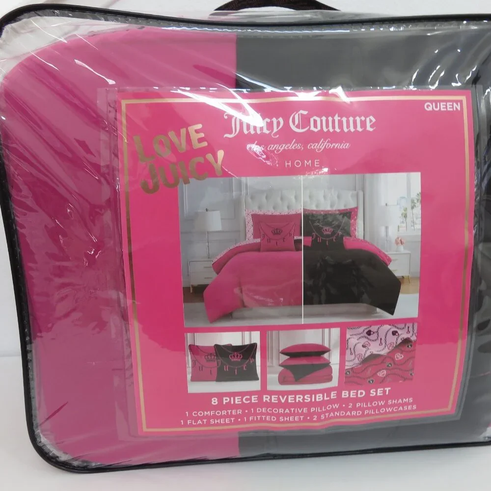 Juicy couture Pink & Black Reversible queen 8-piece comforter Bedding sets